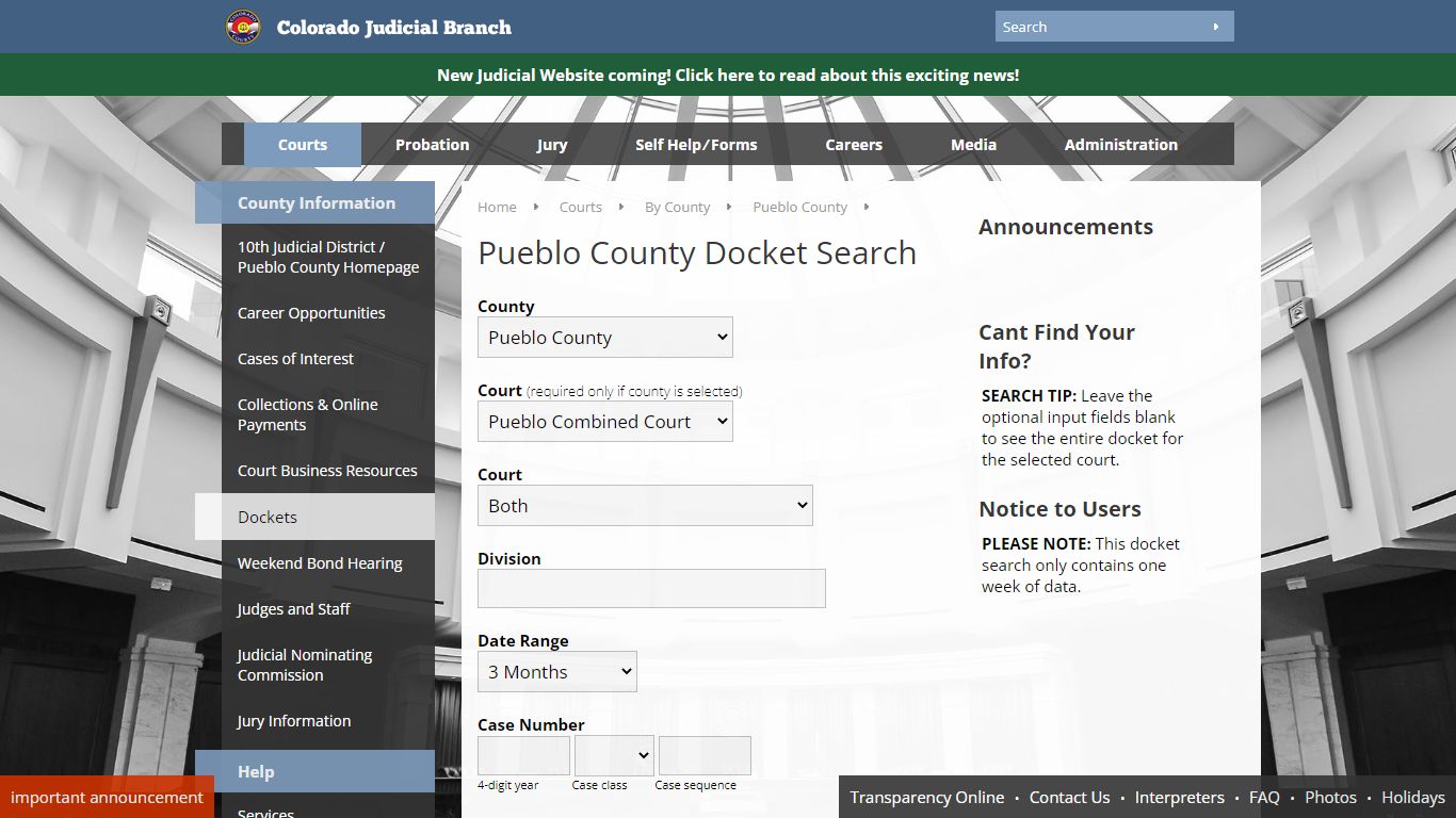 Colorado Judicial Branch - Pueblo County - Dockets